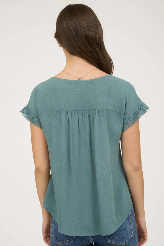 Summer Rewind Lace Trim Top - TEA