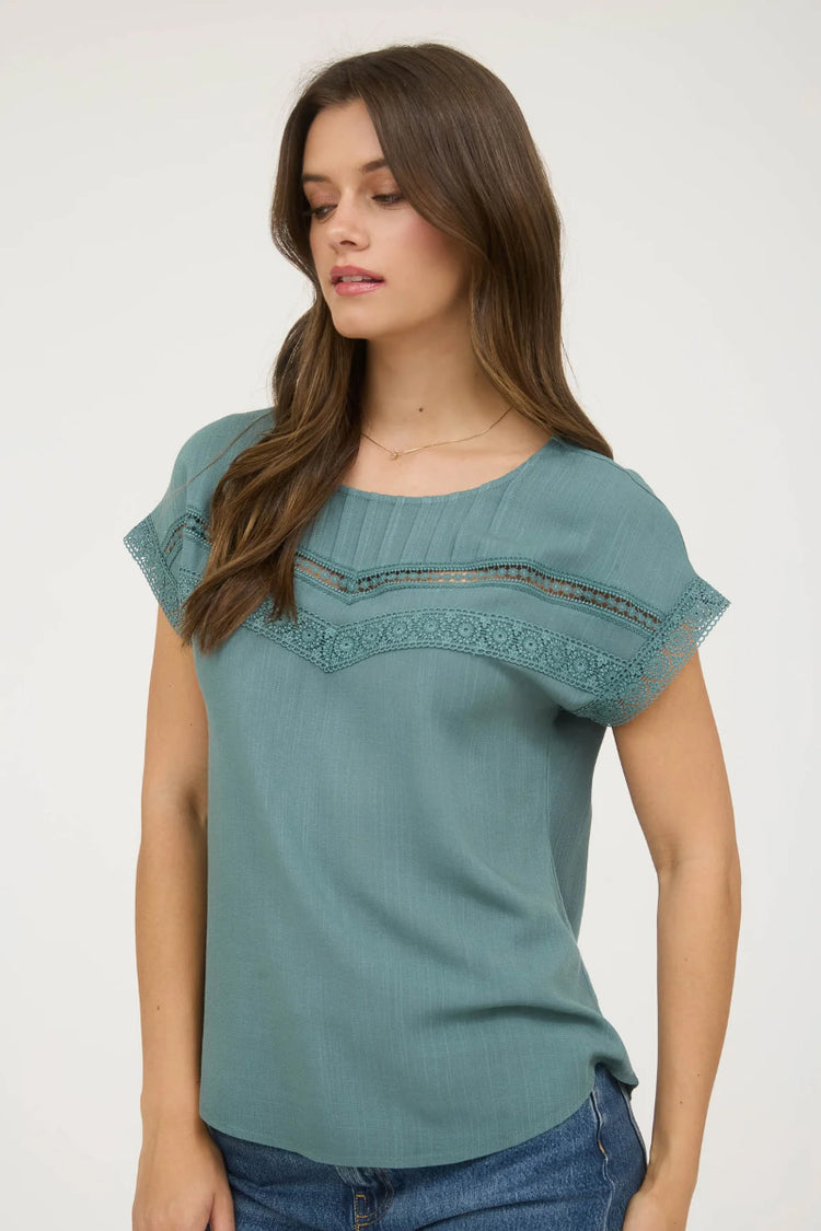 Summer Rewind Lace Trim Top - TEA