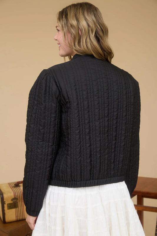 Velvet Flower Quilted Jacket - BLK