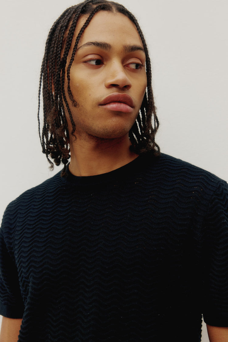 Wave Knit Tee - BLK