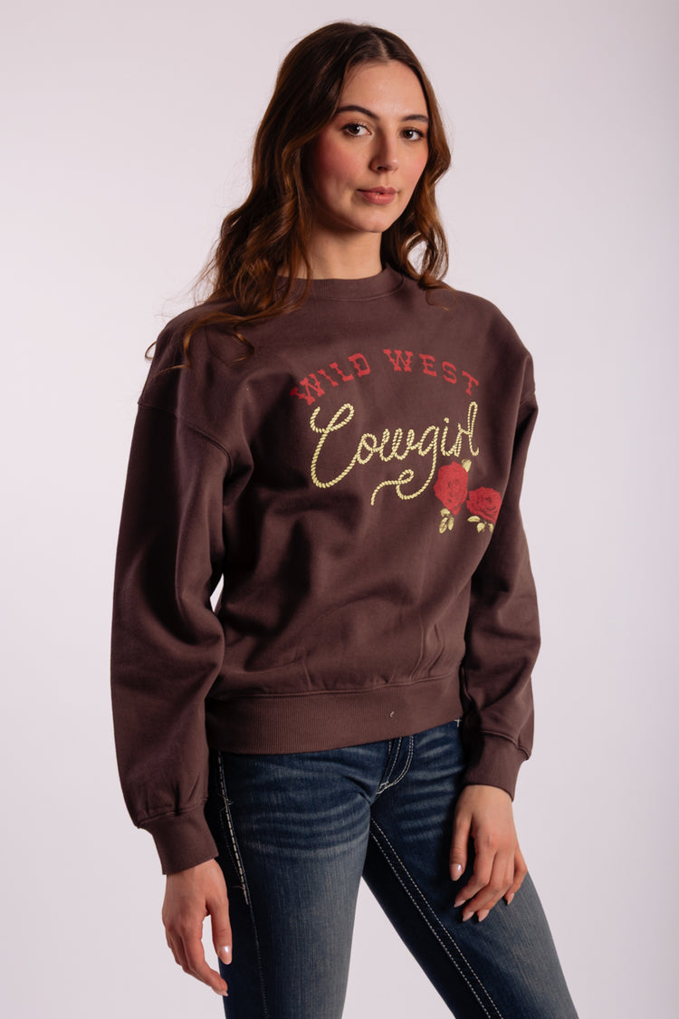 Wild West Cowgirl Crew Sweatshirt - BRN