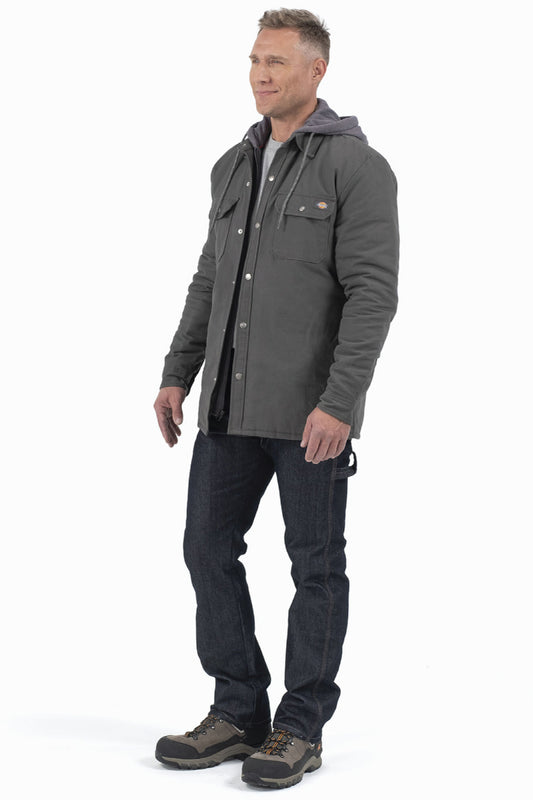 Fleece Hooded Duck Shirt Jacket - GRY