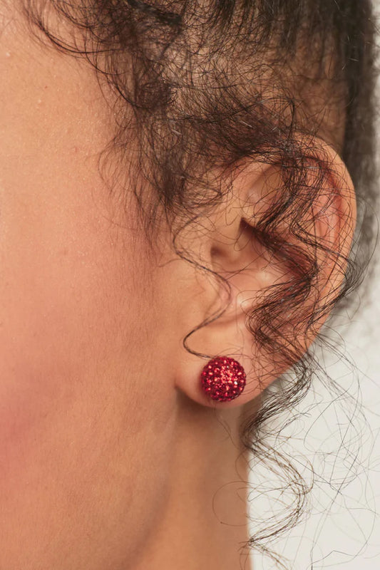 10mm Sparkle Ball Earrings - Red - RED