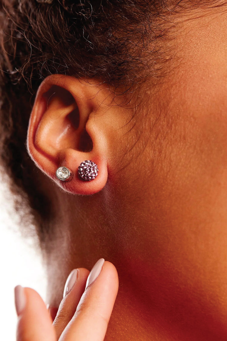 8mm Sparkle Ball Earrings - Amethyst Crystal - PUR