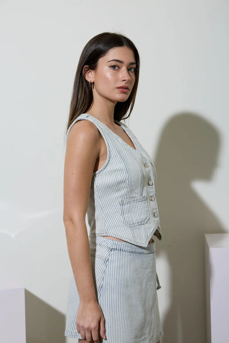 Acid Wash Stripe Denim Vest - LBL