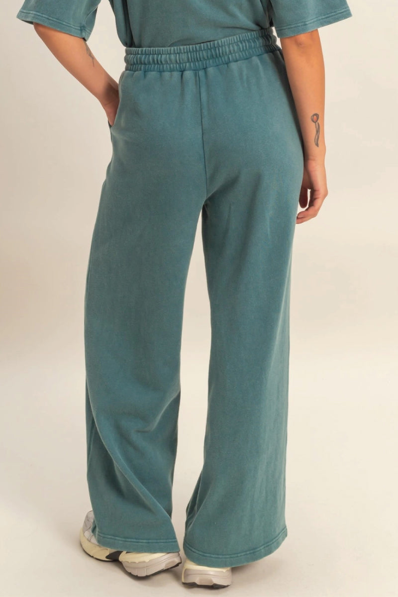 Acid Wash Wide Leg Sweatpants - TEA