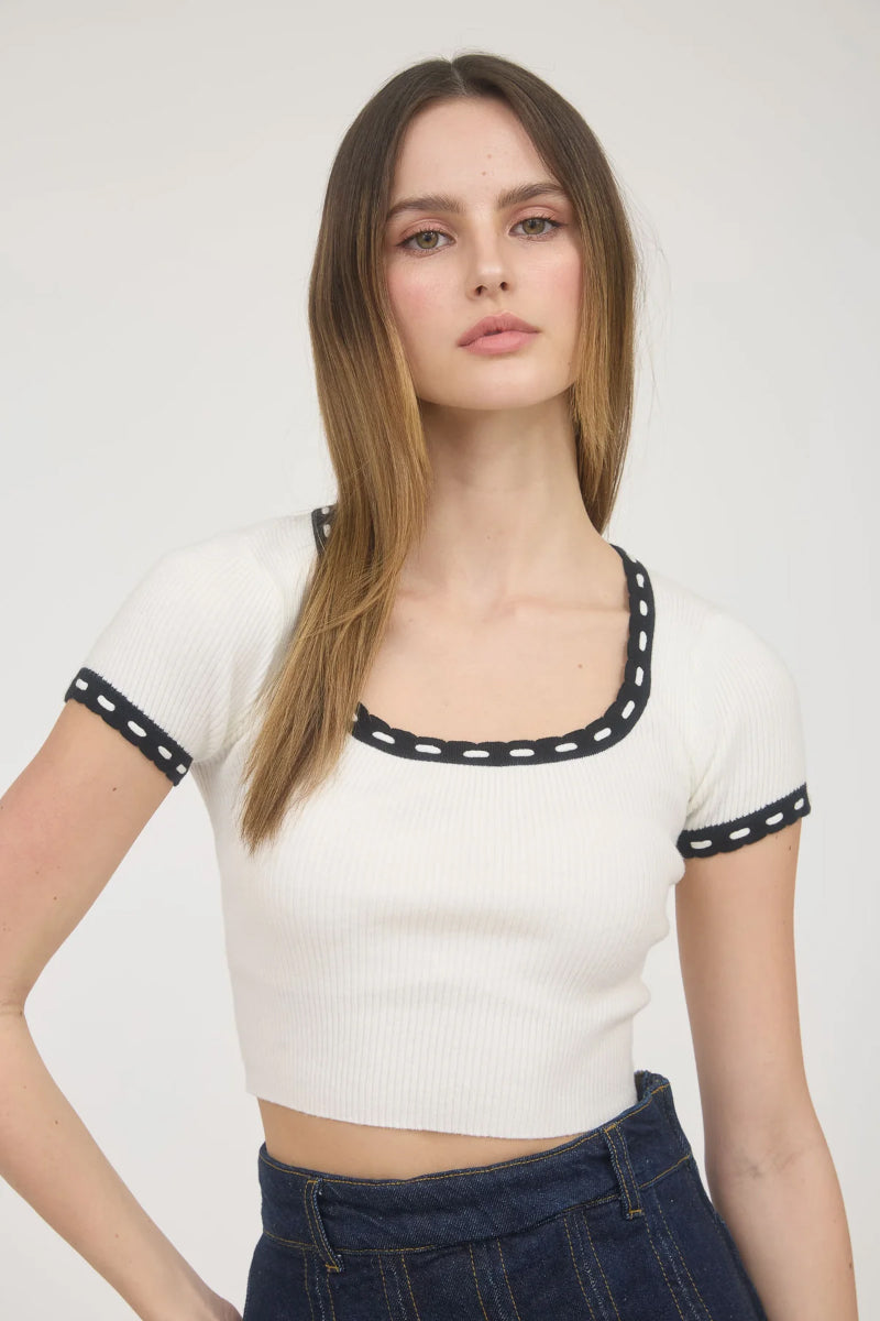 Agnes Contrast Knit Crop Top - CRM