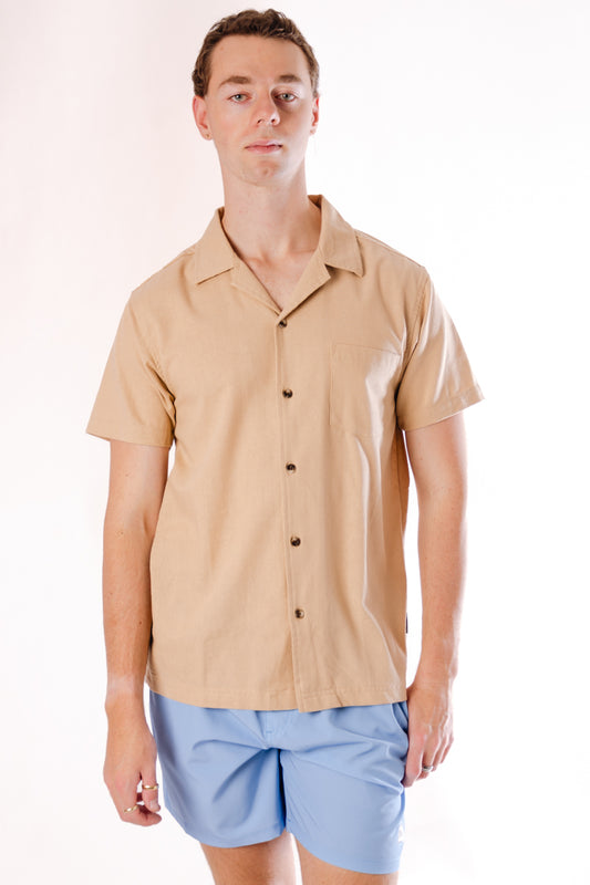 Airy Linen Short Sleeve Shirt - TAN