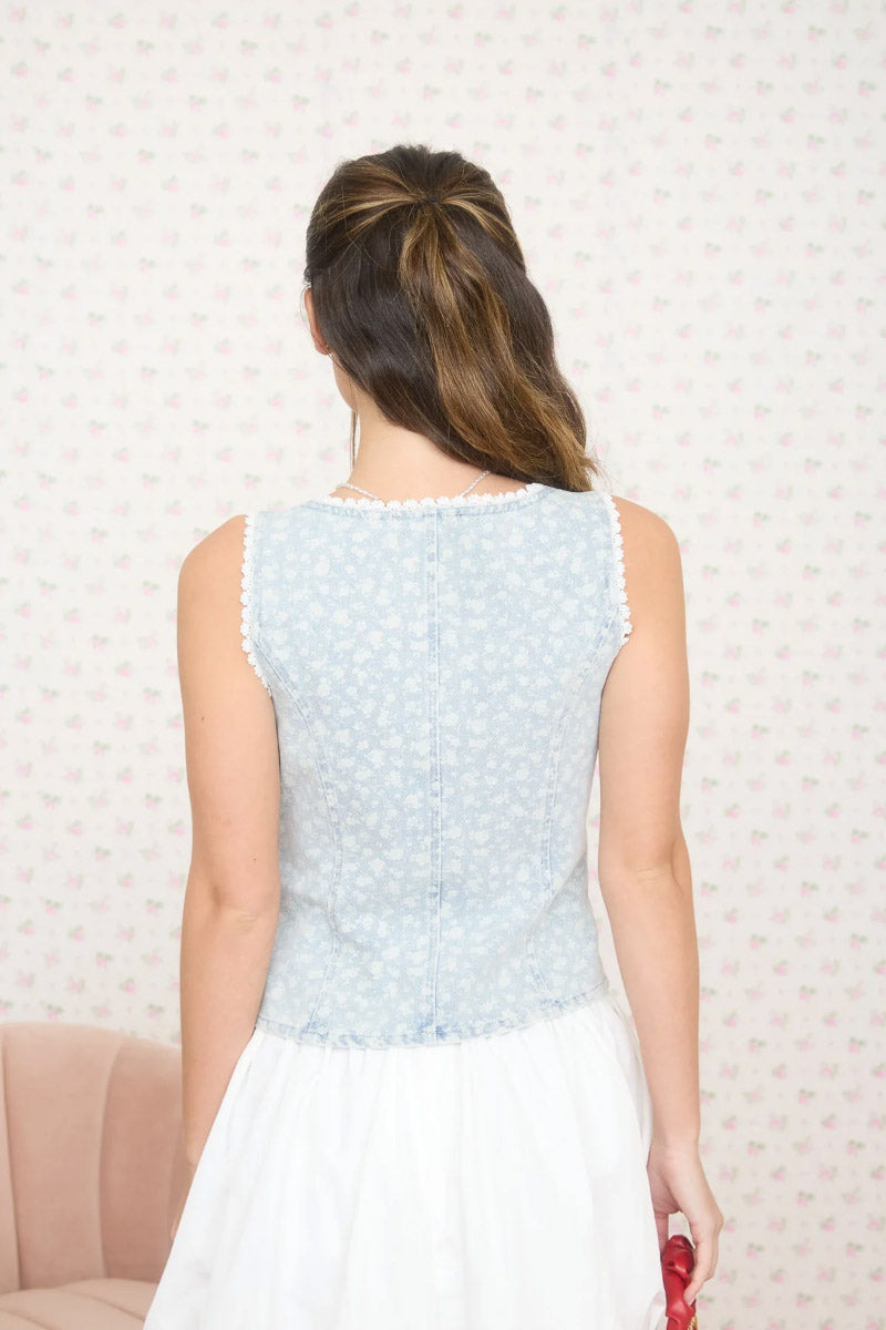 Aubrey Floral Denim Vest - DNM