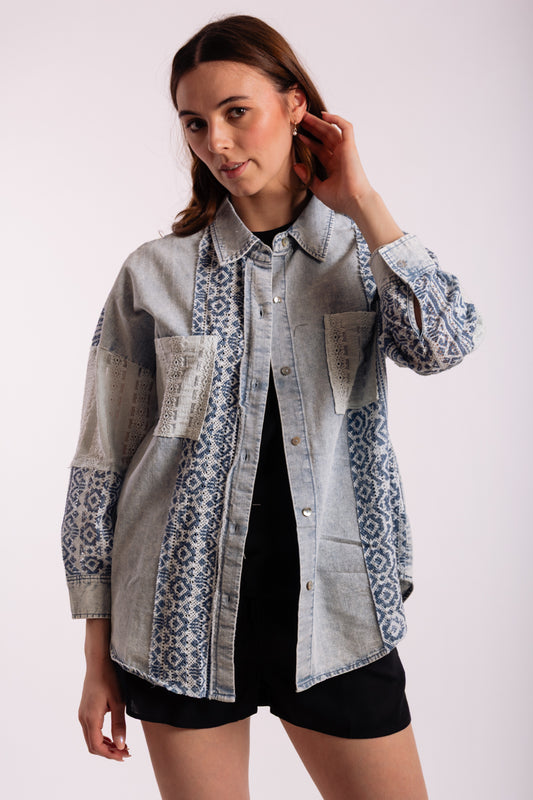 Aztec Lace Denim Shirt - IND