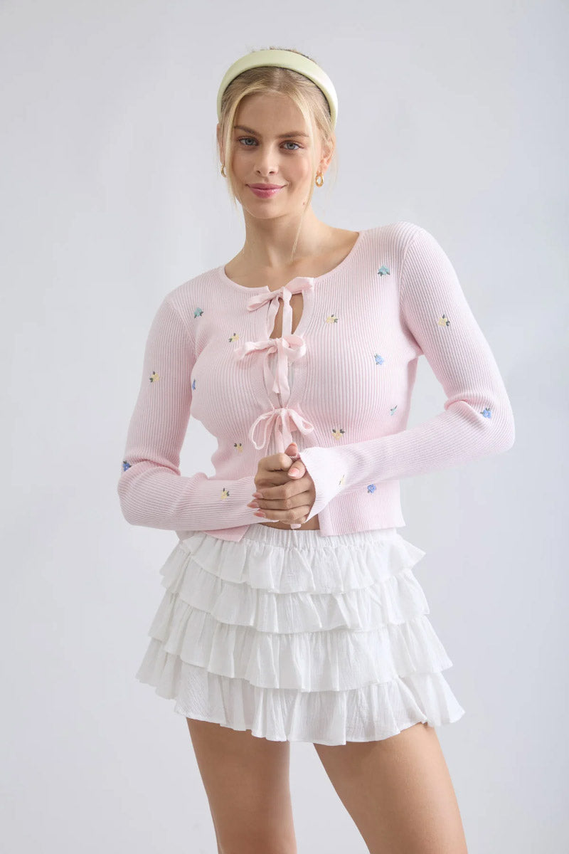 Baby Breath Embroidered Crop Top - PNK