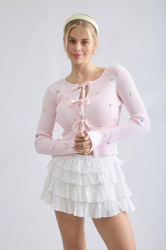 Baby Breath Embroidered Crop Top - PNK