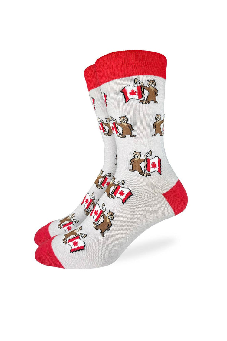 Beaver Waving Canadian Flag Socks - GRY