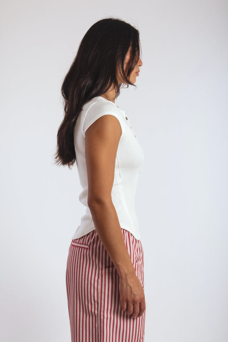 Exposed Seam Henley Tee - White