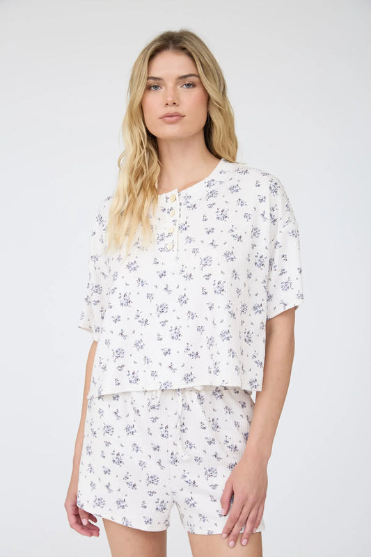 Floral Boxy Ribbed Henley - IVR