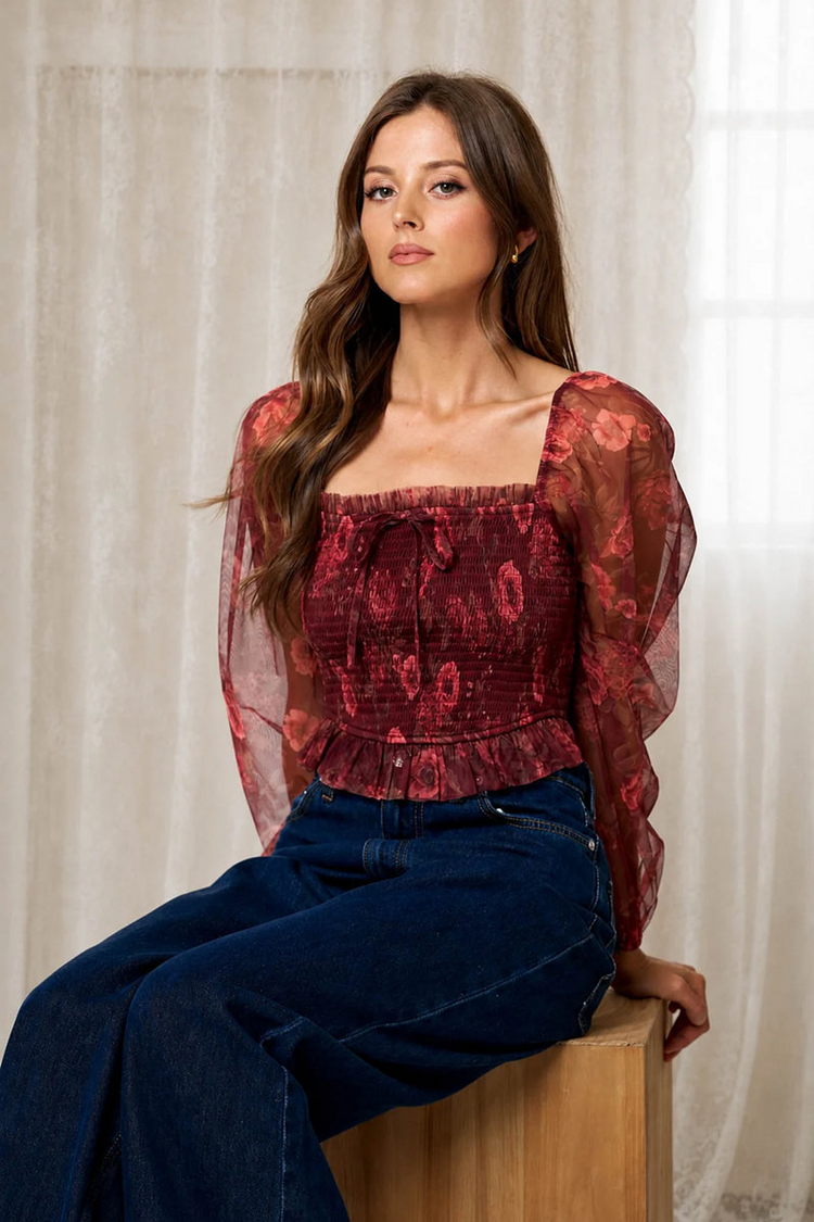 Floral Chiffon Blouse - BUR