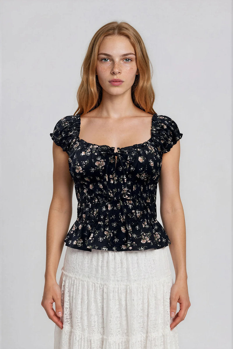 Floral Corset Top - BLK