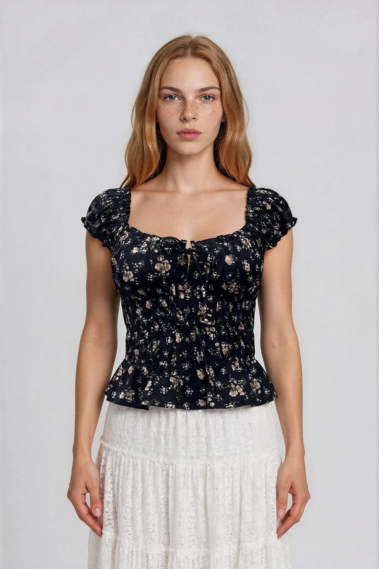 Floral Corset Top - BLK