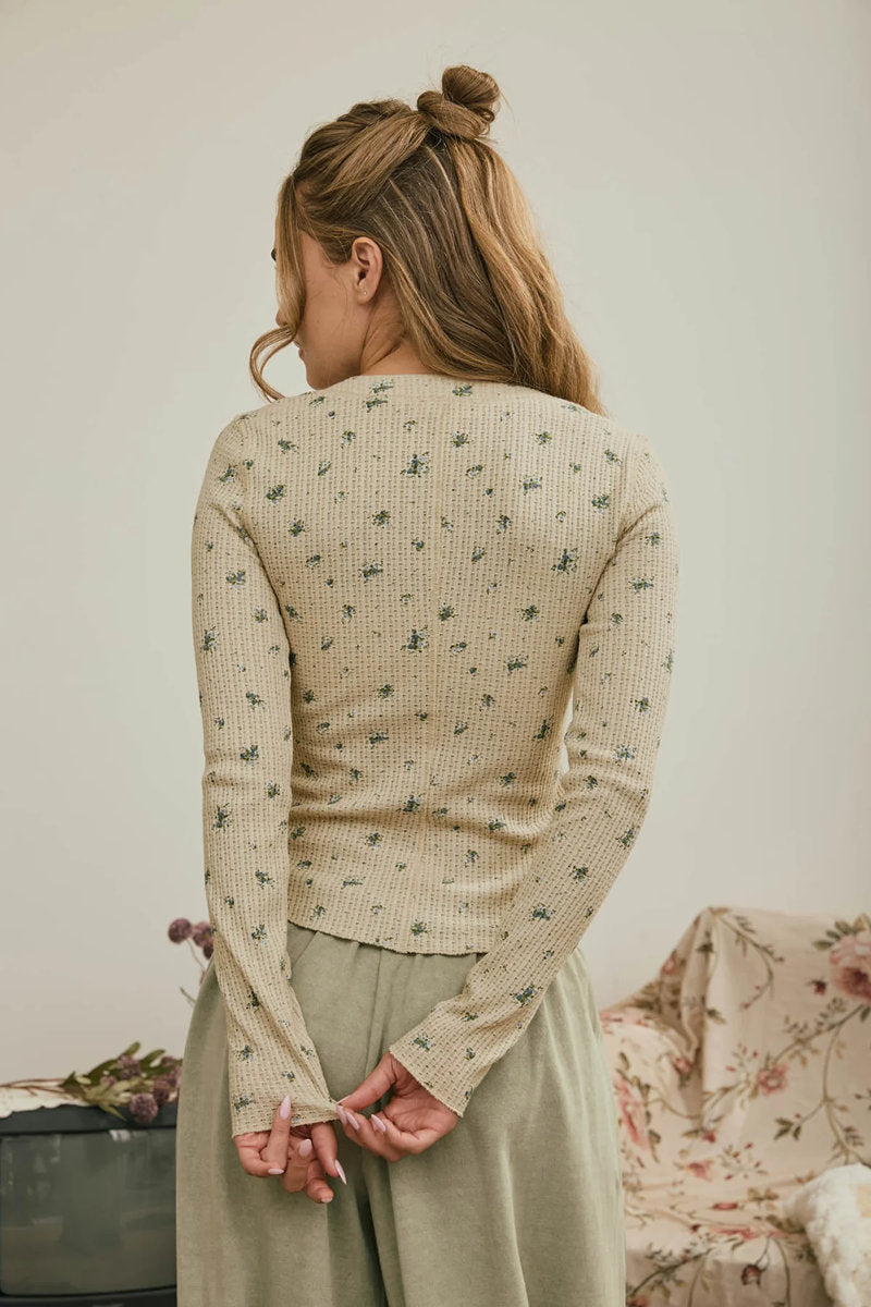 Floral Snap Front Waffle Top - KHA