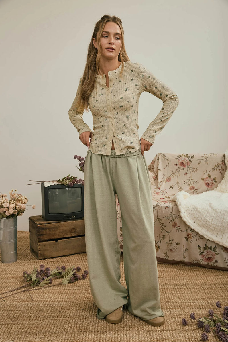 Floral Snap Front Waffle Top - KHA