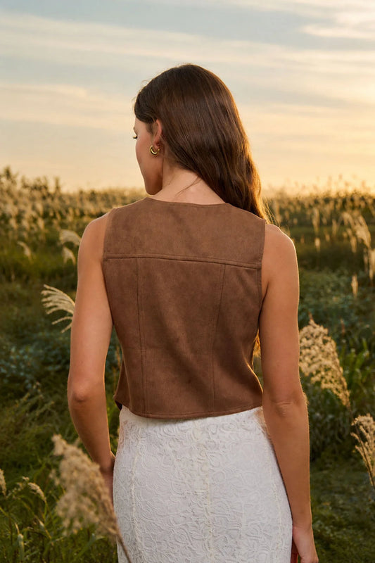 Horseshoe Suede Vest Dark Brown - BRN