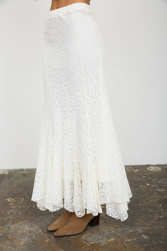Lace Godet Midi Skirt - CRM