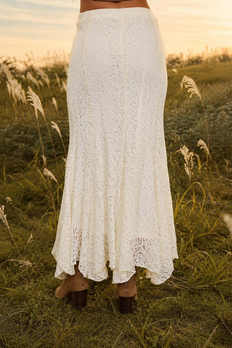 Lace Godet Midi Skirt - CRM