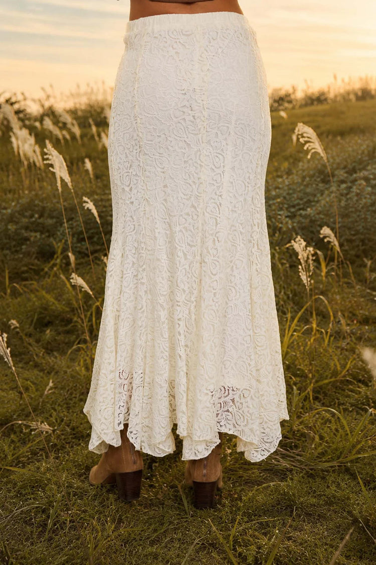 Lace Godet Midi Skirt - CRM