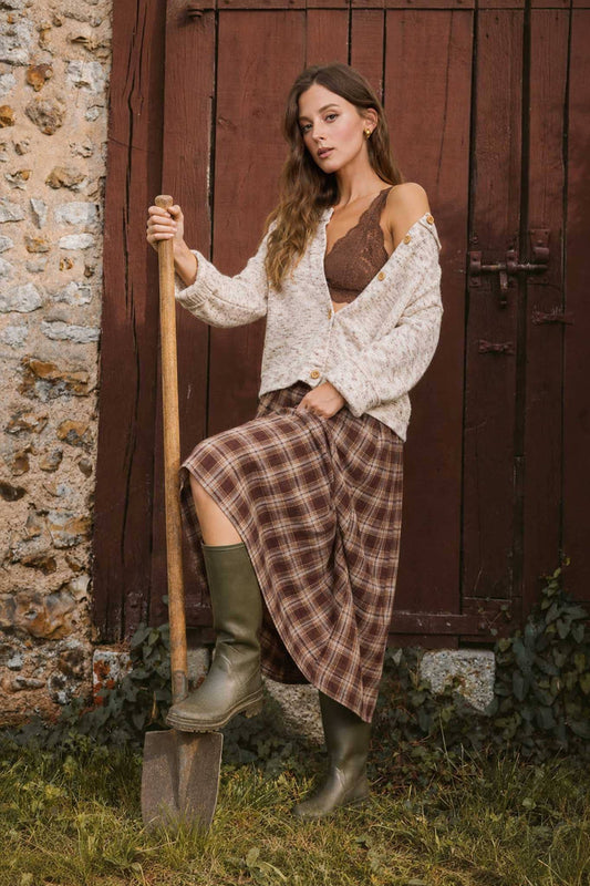 Plaid Pleated Midi Skirt - CHC