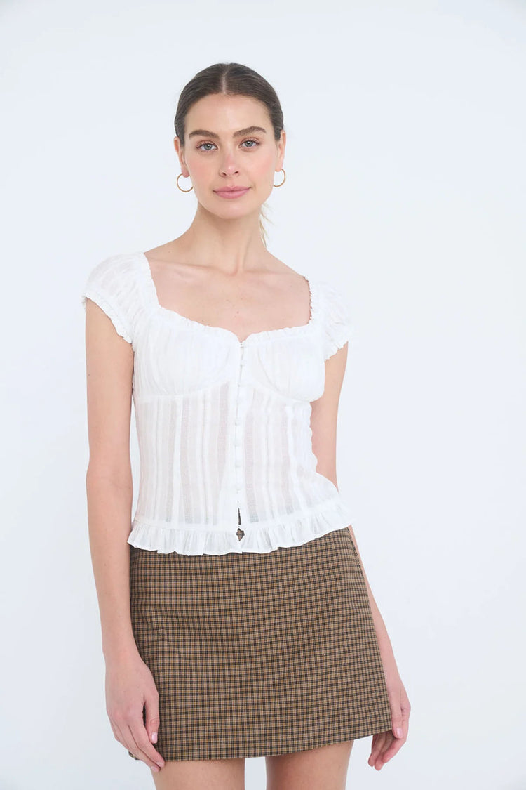 Striped Button-up Corset Top - White