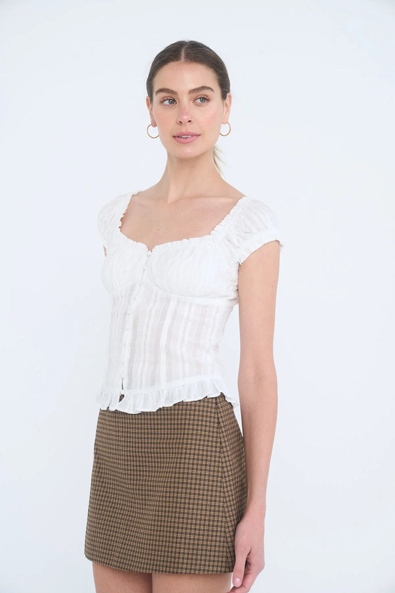 Striped Button-up Corset Top - White