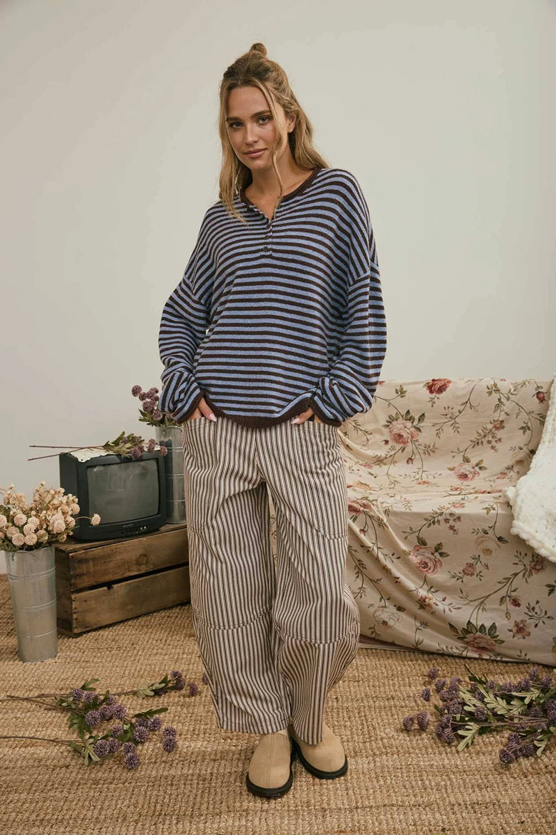 Striped Wide Leg Pants - BRN