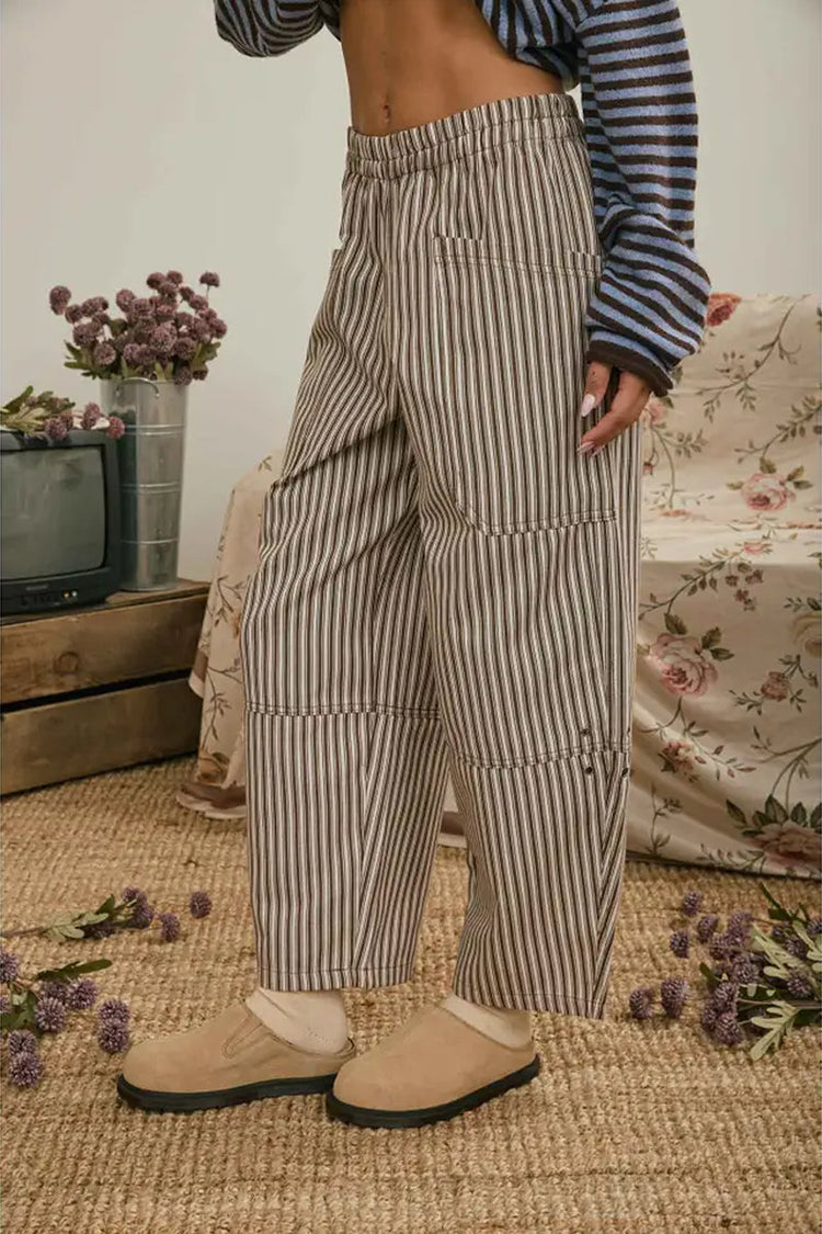 Striped Wide Leg Pants - BRN