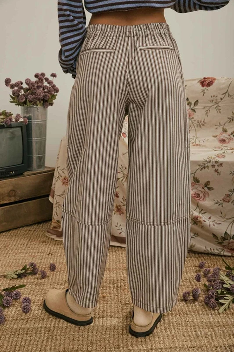 Striped Wide Leg Pants - BRN