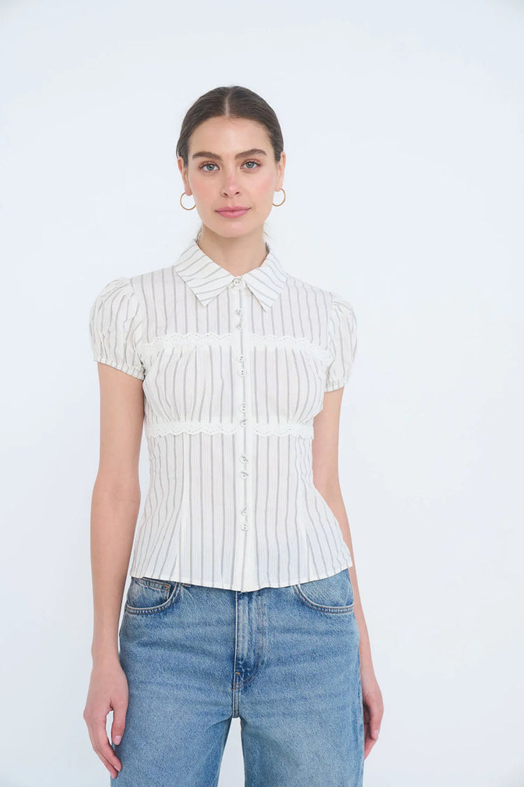 Striped Tie Back Top - BLK