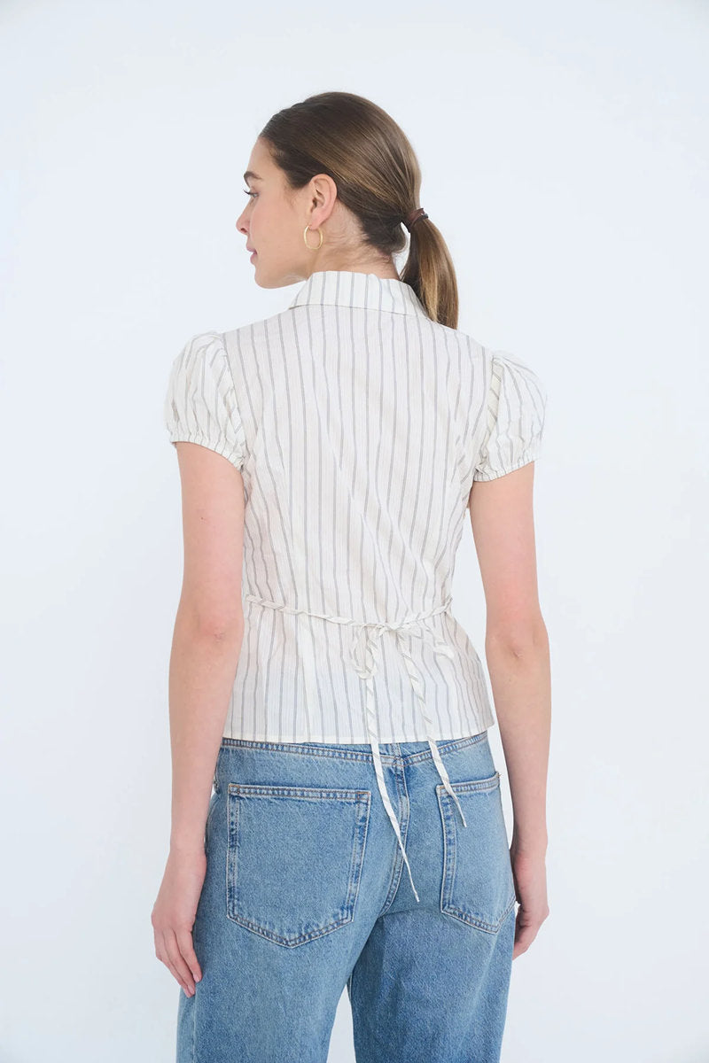 Striped Tie Back Top - BLK