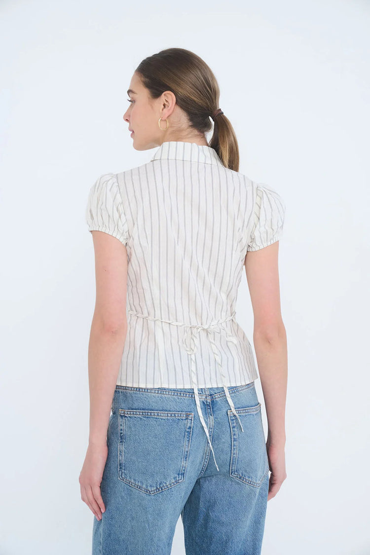 Striped Tie Back Top - BLK