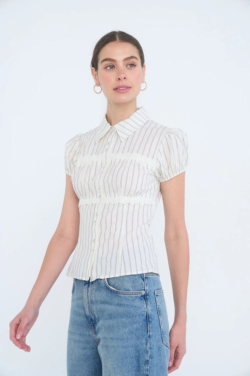 Striped Tie Back Top - BLK