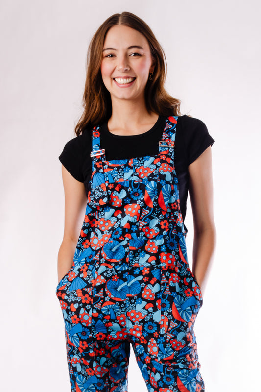 Blue Retro Mushroom Corduroy Overalls - BLM
