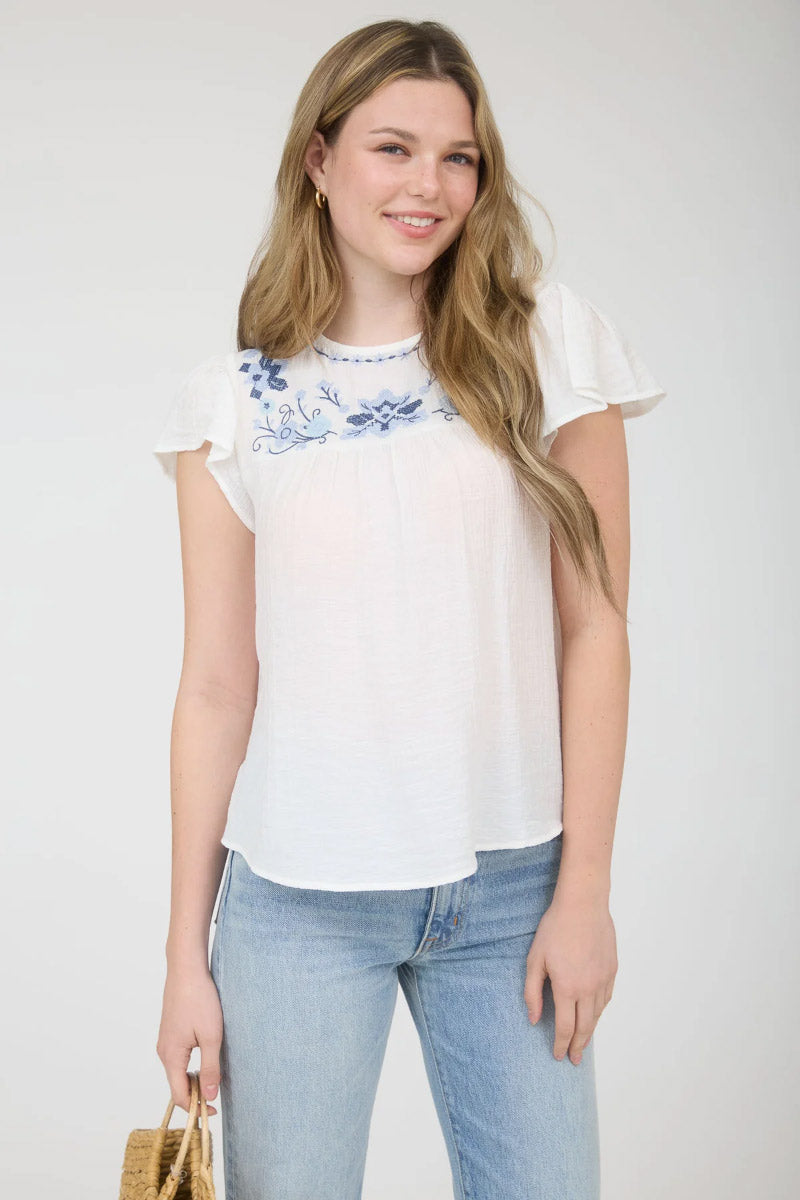 Blue Orchid Embroidered Top - WHT