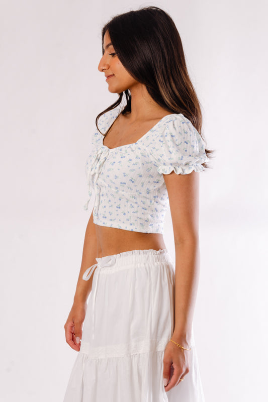 Blueberry Tie Front Crop Top - BLU