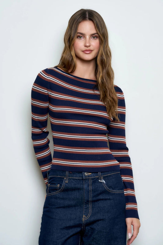 Boatneck Striped Long Sleeve - NVY