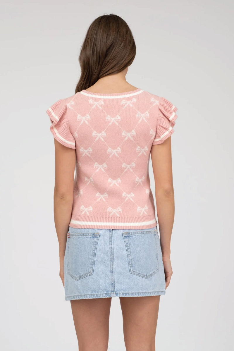 Bow Ruffle Knit Top - PNK
