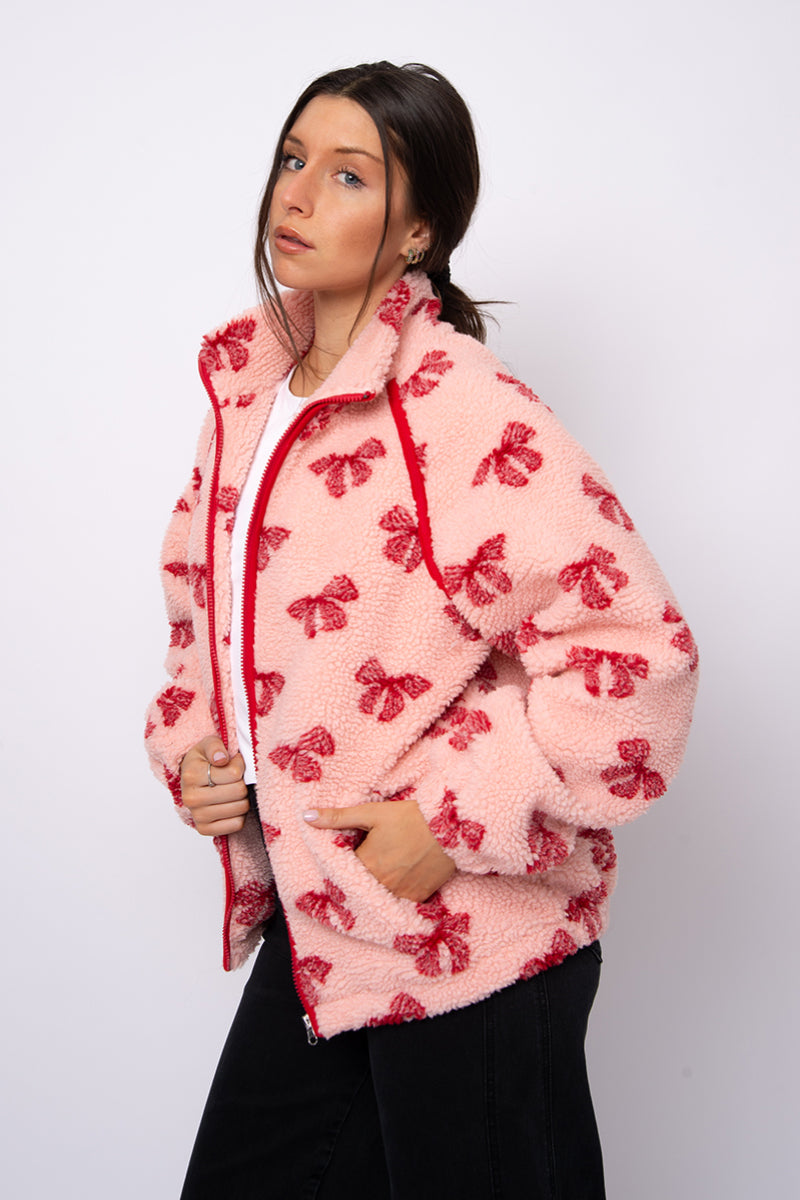 Bow Sherpa Jacket - PNK
