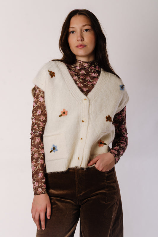 Brush Floral Embroidered Vest - CRM