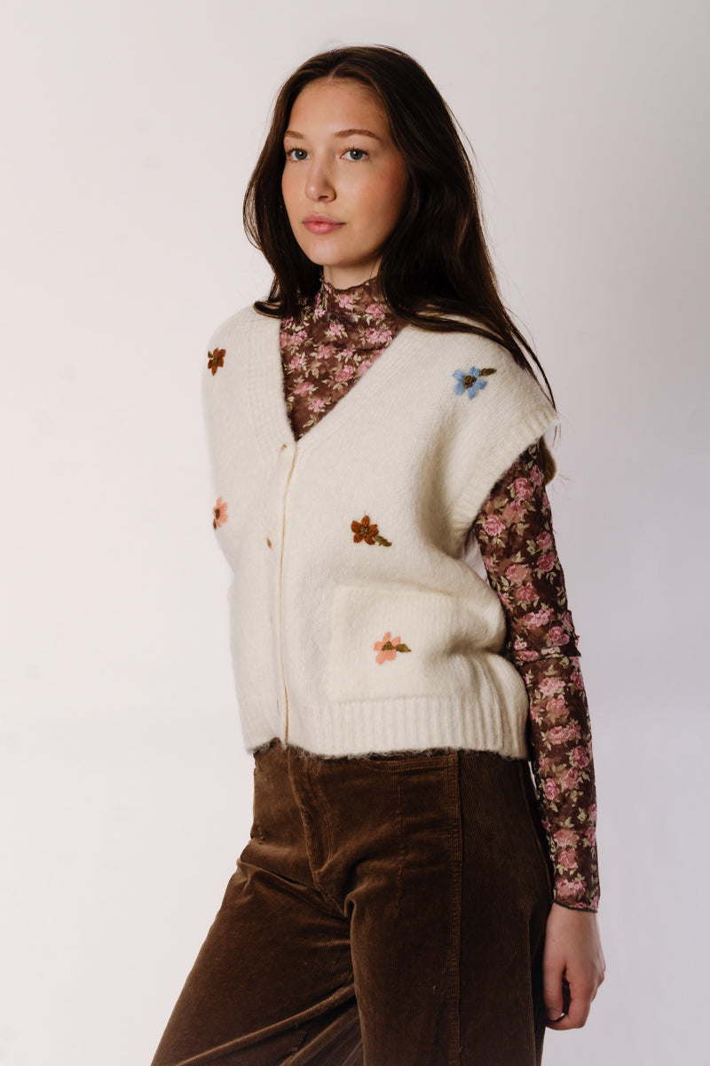 Brush Floral Embroidered Vest - CRM