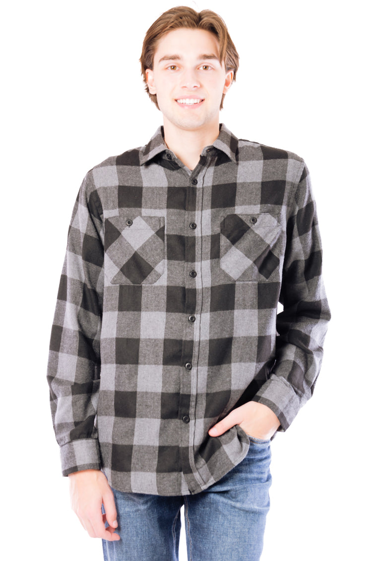 Buffalo Plaid Flannel Shirt  - GRY