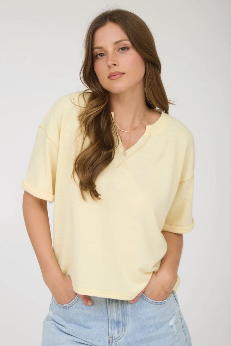 ButterSoft Contrast Stitch Tee - YEL