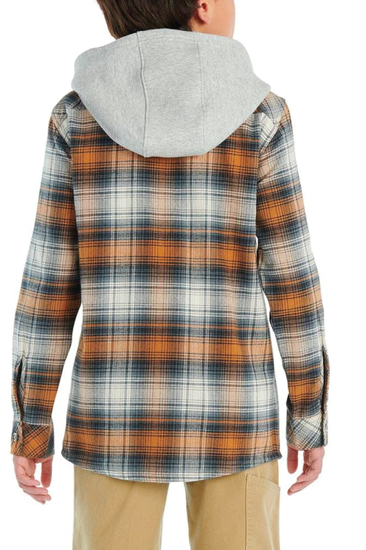 Button Front Hooded Flannel Shirt - BRN