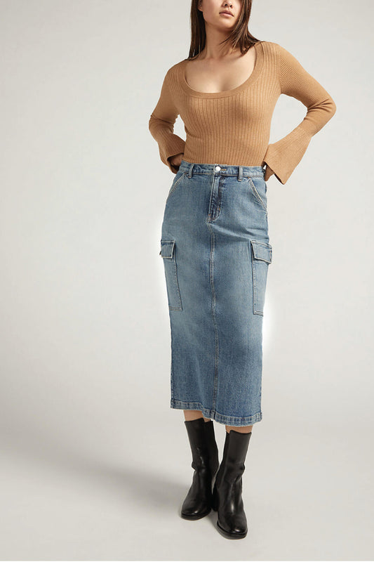 Cargo High Rise Jean Skirt - IND